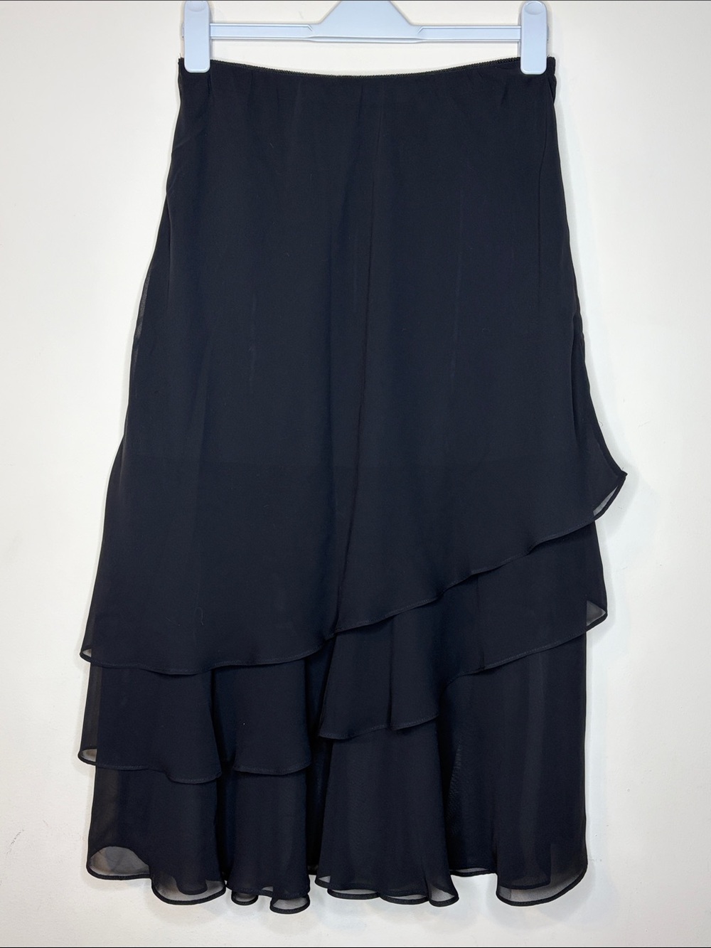 Jeanne Alexander Elegant Black Layered Midi Skirt Size L